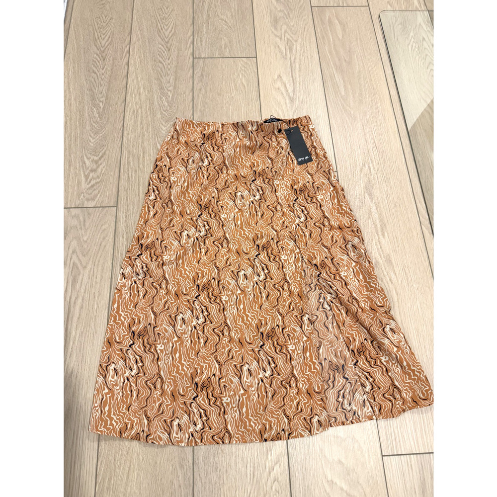 Nasty Gal Midi Slit Skirt Scribble Print Peach White Black Womens Size 8 US